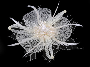 Brož / ozdoba do vlasů květ s peřím