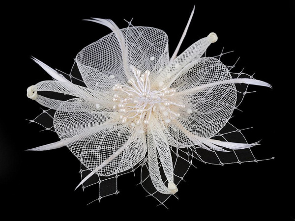 Brož / ozdoba do vlasů květ s peřím