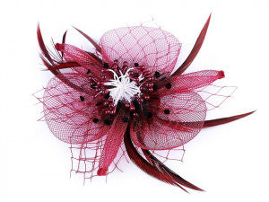 Brož / ozdoba do vlasů květ s peřím