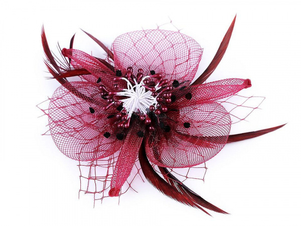 Brož / ozdoba do vlasů květ s peřím