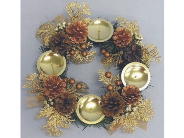 Adventní věnec umělý 23cm bronz