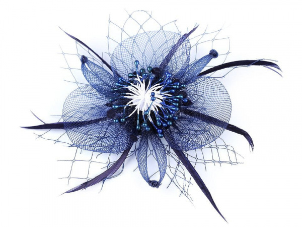 Brož / ozdoba do vlasů květ s peřím