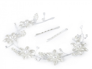 Perlová ozdoba do vlasů s květy a broušenými korálky