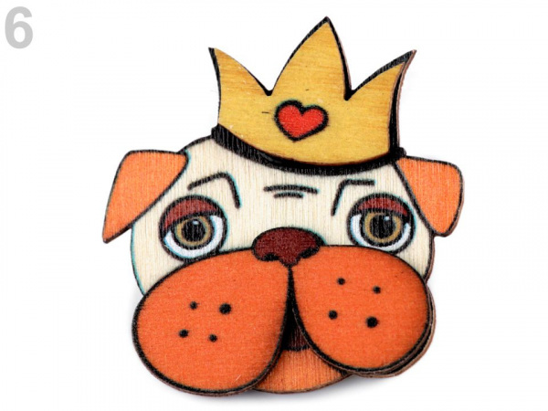 Dřevěná brož liška, pes, lenochod, mýval, jednorožec