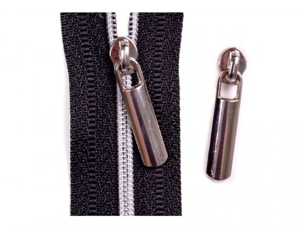 Jezdec ke spirálovým zipům GS 3mm non-lock stříbrný