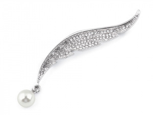 Brož s broušenými kamínky a perlou list