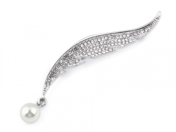 Brož s broušenými kamínky a perlou list
