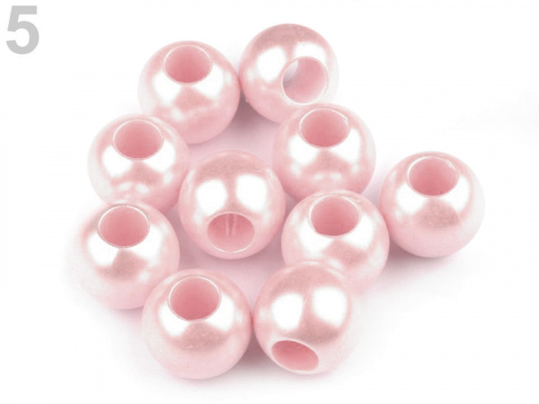 Plastové korálky s velkým průvlekem perleť 11x13 mm