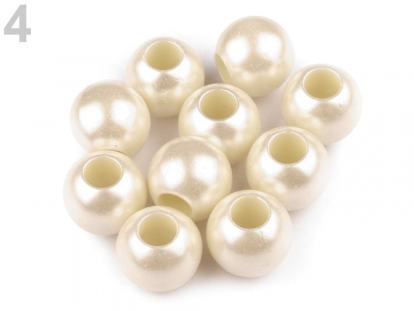 Plastové korálky s velkým průvlekem perleť 11x13 mm