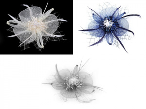 Brož / ozdoba do vlasů květ s peřím