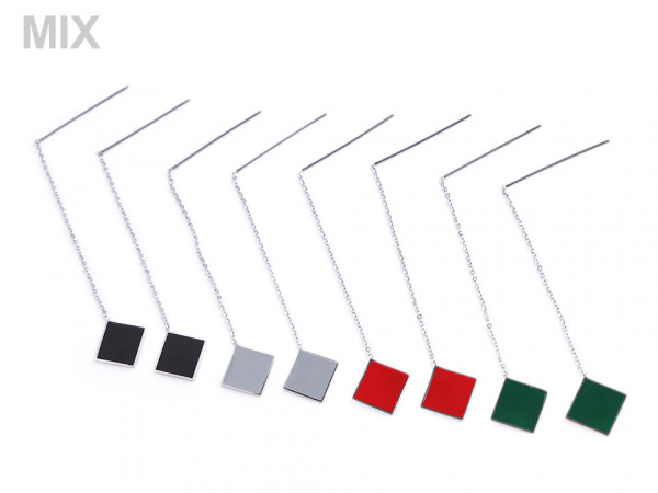 Náušnice z nerezové oceli čtverce s řetízkem