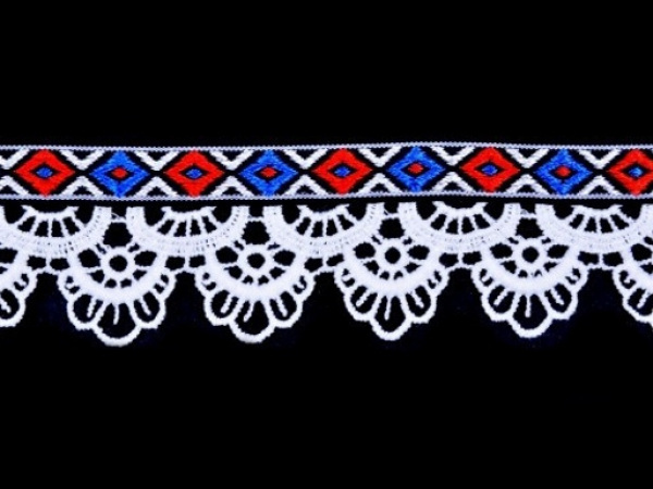 Prýmek vzor indián s paličkovanou krajkou šíře 4cm