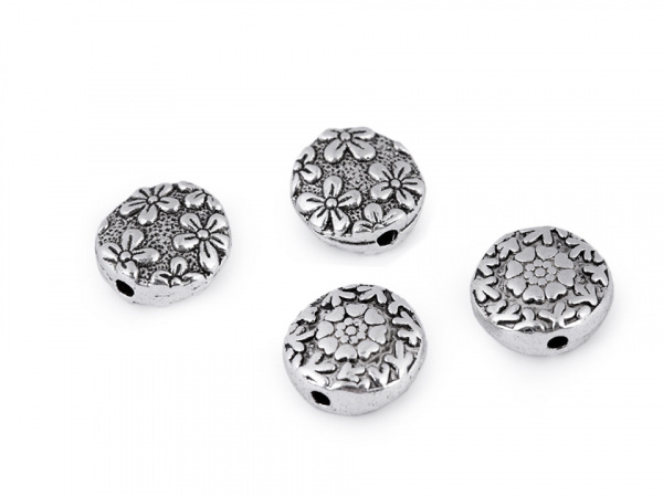 Kovový korálek / placka květy Ø11 mm