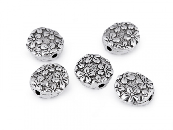 Kovový korálek / placka květy Ø11 mm