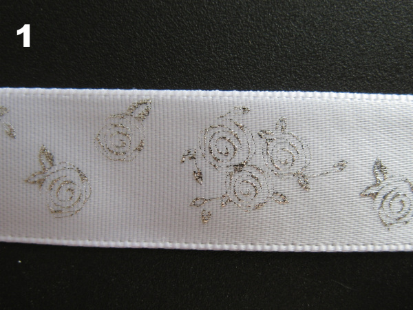 Stuha atlasová svatební růže a srdíčka šíře 15mm