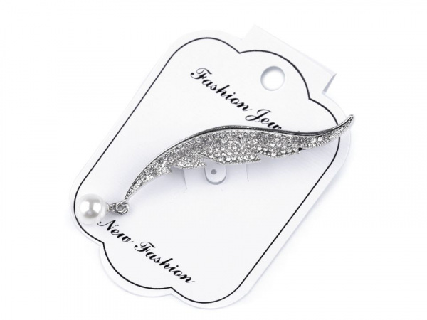 Brož s broušenými kamínky a perlou list