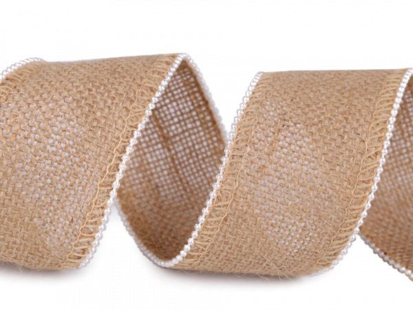 Jutová stuha s perličkami šíře 50 mm