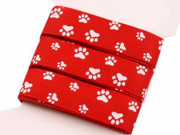 Rypsová stuha šíře 15 mm potisk tlapky