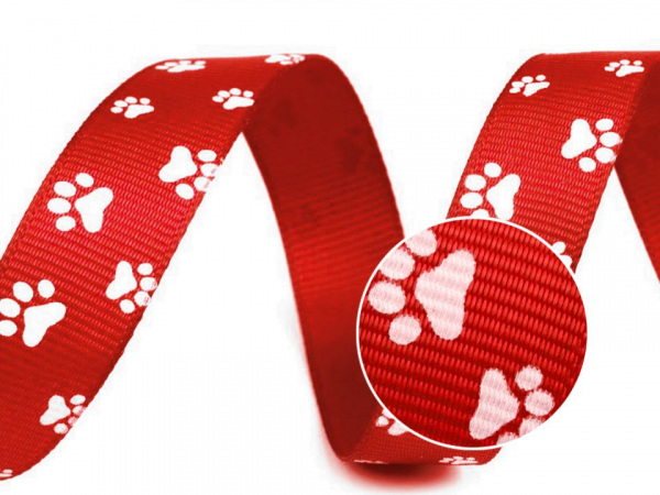 Rypsová stuha šíře 15 mm potisk tlapky