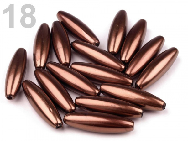 Plastové voskové korálky / perly Glance oliva 10x30 mm