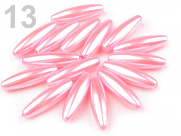 Plastové voskové korálky / perly Glance oliva 10x30 mm