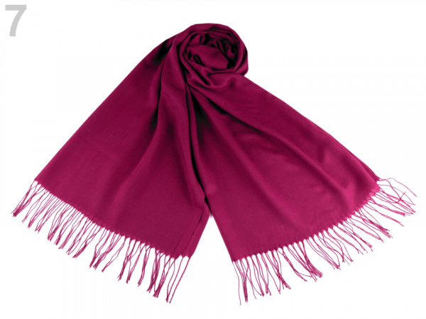 Šátek / šála jednobarevná s třásněmi 70x180 cm