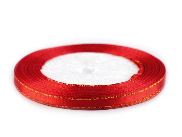 Atlasová stuha s lurexovým okrajem šíře 6 mm vánoční