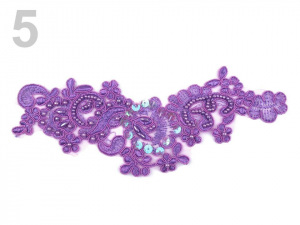 Monofilová aplikace / vsadka 8x22 cm s výšivkou a perlami