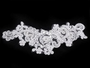 Monofilová aplikace / vsadka 8x22 cm s výšivkou a perlami