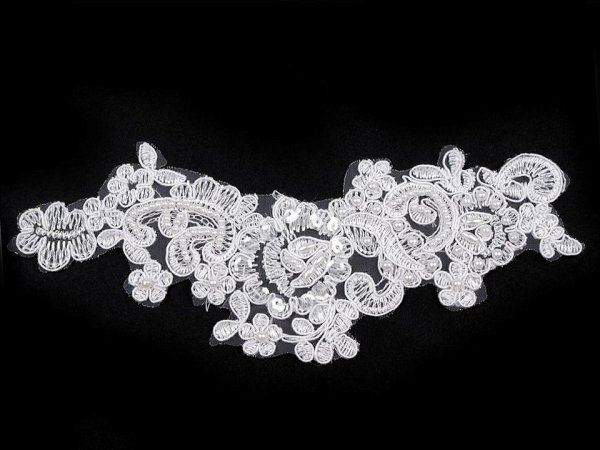 Monofilová aplikace / vsadka 8x22 cm s výšivkou a perlami