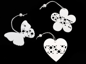 Dekorace dřevěná - květ, srdce, motýl