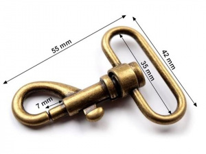 Kovová karabina průvlek 35 mm staromosaz