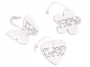 Dekorace dřevěná - květ, srdce, motýl