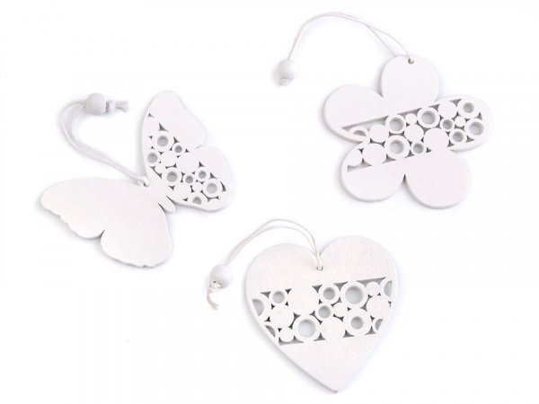 Dekorace dřevěná - květ, srdce, motýl