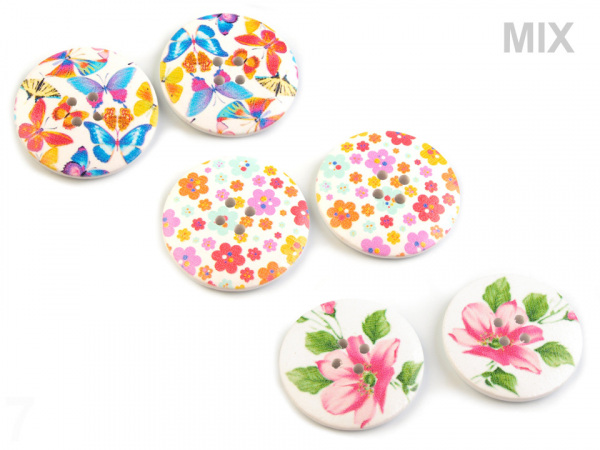 Dřevěný knoflík s květy velikost 60"