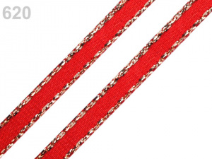 Atlasová stuha oboulící s lurexovým okrajem šíře 3 mm vánoční