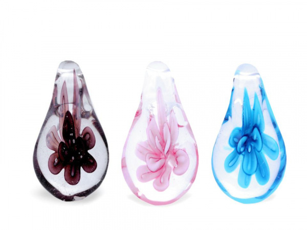 Skleněný přívěsek slza 17x32 mm